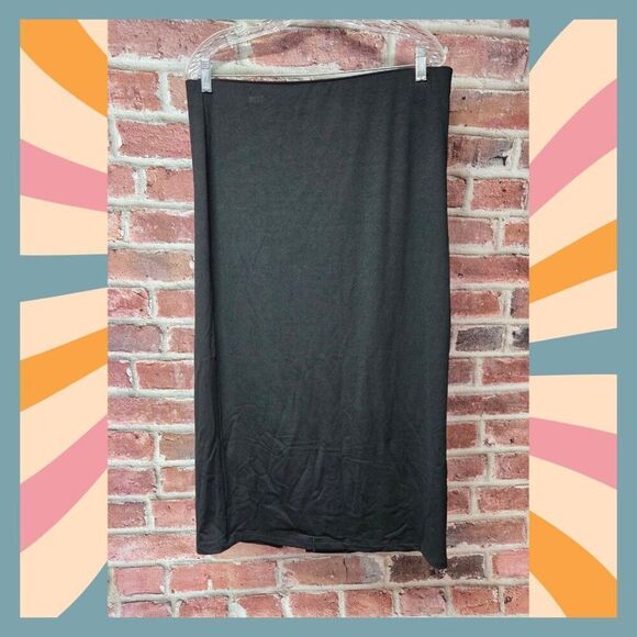Wild Fable Rib Knit Maxi Skirt XXL Black Mid Rise Slit Hem Stretch - Picture 1 of 5